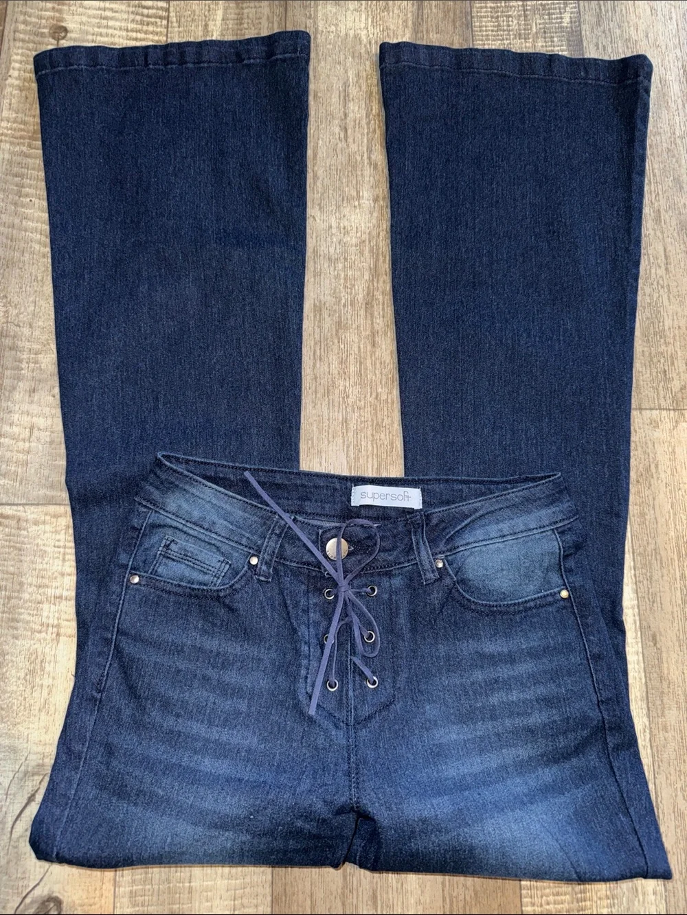 SUPER-SOFT Lace-Up Dark Blue Flare Jeans for Women- size 7